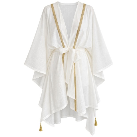 CAPRI GOLD MIDI – asymetryczne kimono ze złotymi skrzydłami | śmietanka | KIMONO BY ME