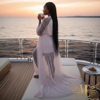 CAPRI MAXI Długi szlafroczek plażowy z różowymi skrzydłami