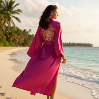 CRYSTAL MAXI Długie kimono plażowe z kryształkami róż| KIMONO BY ME