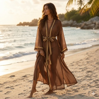 IBIZA MAXI długie kimono plażowe ze skrzydłami | czekolada | KIMONO BY ME