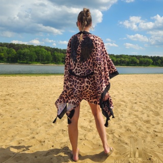 KENIA MINI Kimono plażowe ze skrzydłami, wzór leopadra