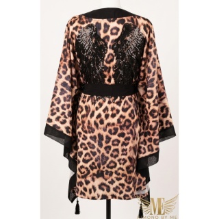 KENIA MINI Kimono plażowe ze skrzydłami, wzór leopadra