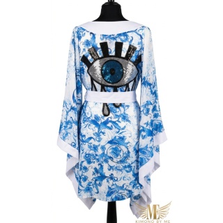 ALANYA MINI Kimono plażowe damskie w niebieskie ornamenty | MatchyMatchy