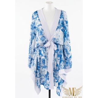 ALANYA MINI Kimono plażowe damskie w niebieskie ornamenty | MatchyMatchy
