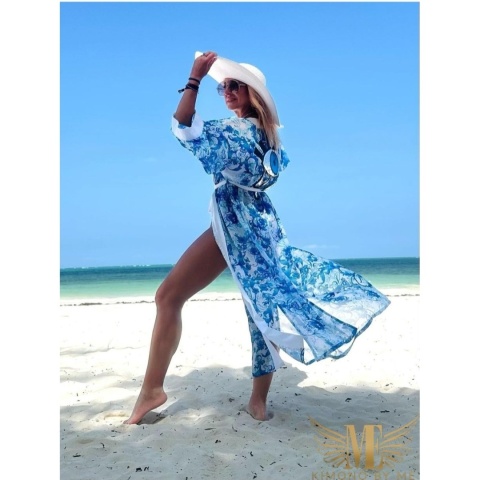 ALANYA MAXI – Długie kimono plażowe ze skrzydłami | Wzór ornamenty