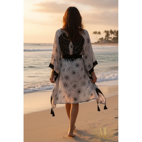 SAINT- TROPEZ MINI Kimono plazowe z czarnymi skrzydłami