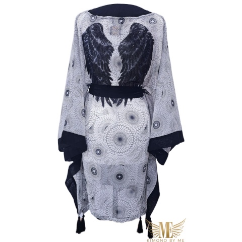 SAINT- TROPEZ MINI Kimono plazowe z czarnymi skrzydłami