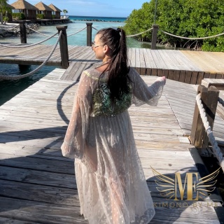 SARDINIA MAXI – szlafroczek pazowy, tiul w kropki ze złotymi skrzydłami | KIMONO BY ME