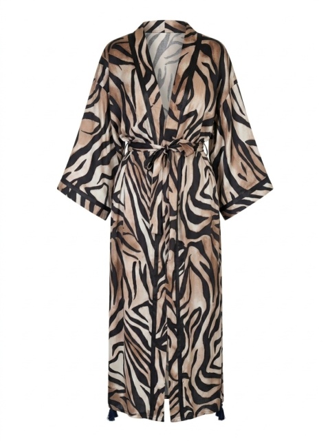SAVANNA CHIC MAXI Klasyczne długie kimono ze skrzydłami, czekoladowa zebra