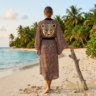 TANZNIA MIDI asymetryczne kimono plażowe w panterkę