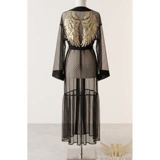 WENECJA MAXI Długi szlafroczek plażowy ze złotymi skrzydłami